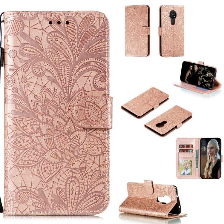 For Nokia 7.2 Lace Flower Horizontal Flip Leather Case with Holder & Card Slots & Wallet & Photo Frame