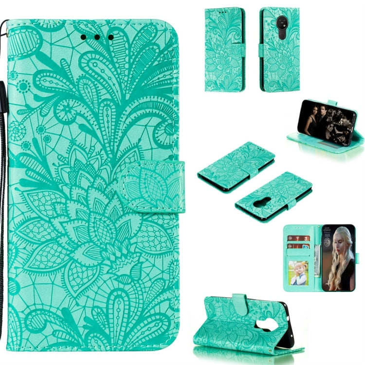For Nokia 7.2 Lace Flower Horizontal Flip Leather Case with Holder & Card Slots & Wallet & Photo Frame