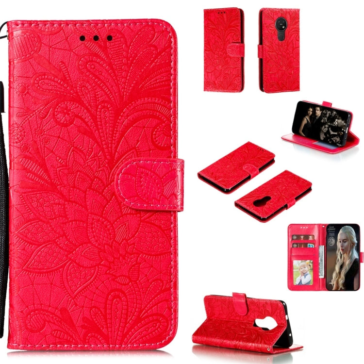 For Nokia 7.2 Lace Flower Horizontal Flip Leather Case with Holder & Card Slots & Wallet & Photo Frame