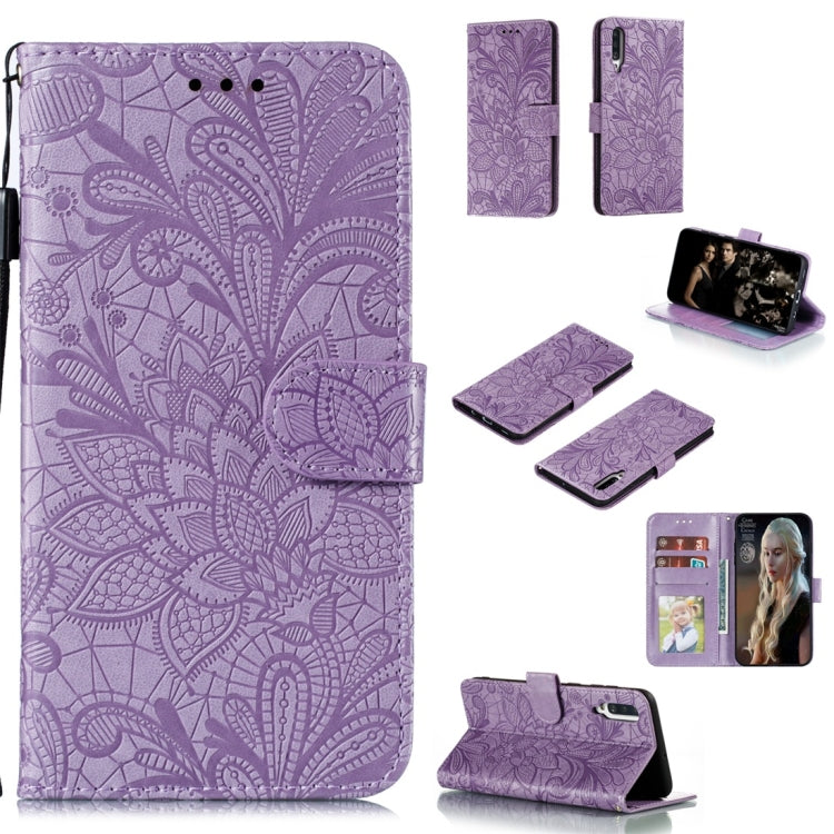 For Galaxy A70s Lace Flower Horizontal Flip Leather Case with Holder & Card Slots & Wallet & Photo Frame