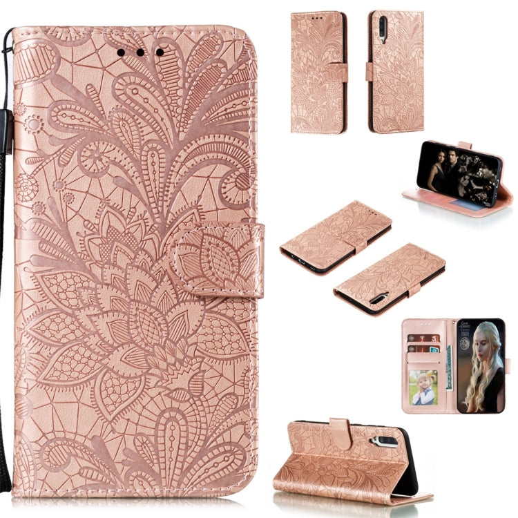 For Galaxy A70s Lace Flower Horizontal Flip Leather Case with Holder & Card Slots & Wallet & Photo Frame