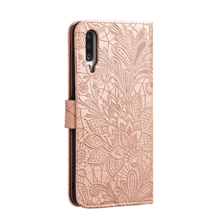 For Galaxy A70s Lace Flower Horizontal Flip Leather Case with Holder & Card Slots & Wallet & Photo Frame