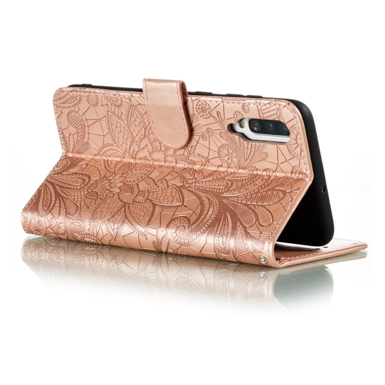 For Galaxy A70s Lace Flower Horizontal Flip Leather Case with Holder & Card Slots & Wallet & Photo Frame