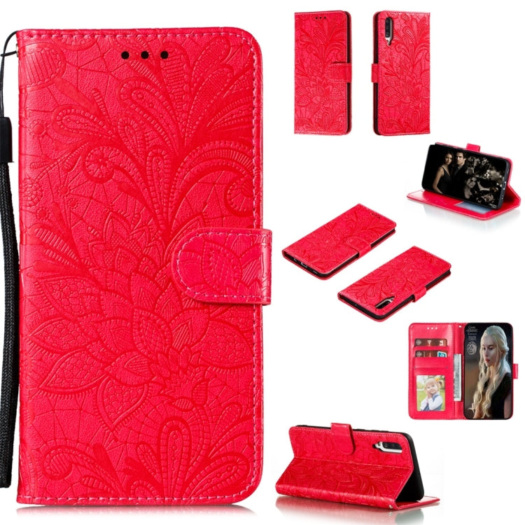 For Galaxy A70s Lace Flower Horizontal Flip Leather Case with Holder & Card Slots & Wallet & Photo Frame