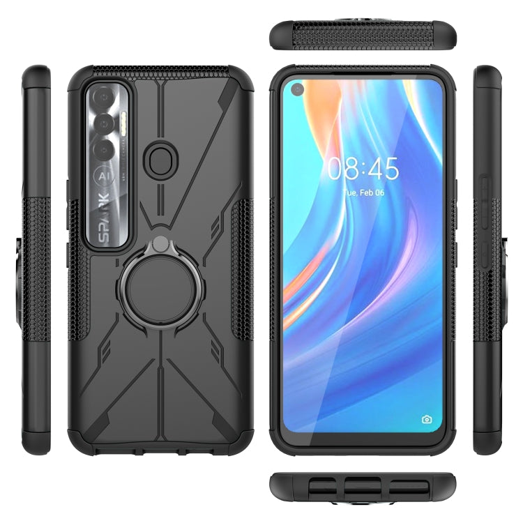 For Tecno Spark 7 Pro Armor Bear Shockproof PC + TPU Phone Protective Case with Ring Holder