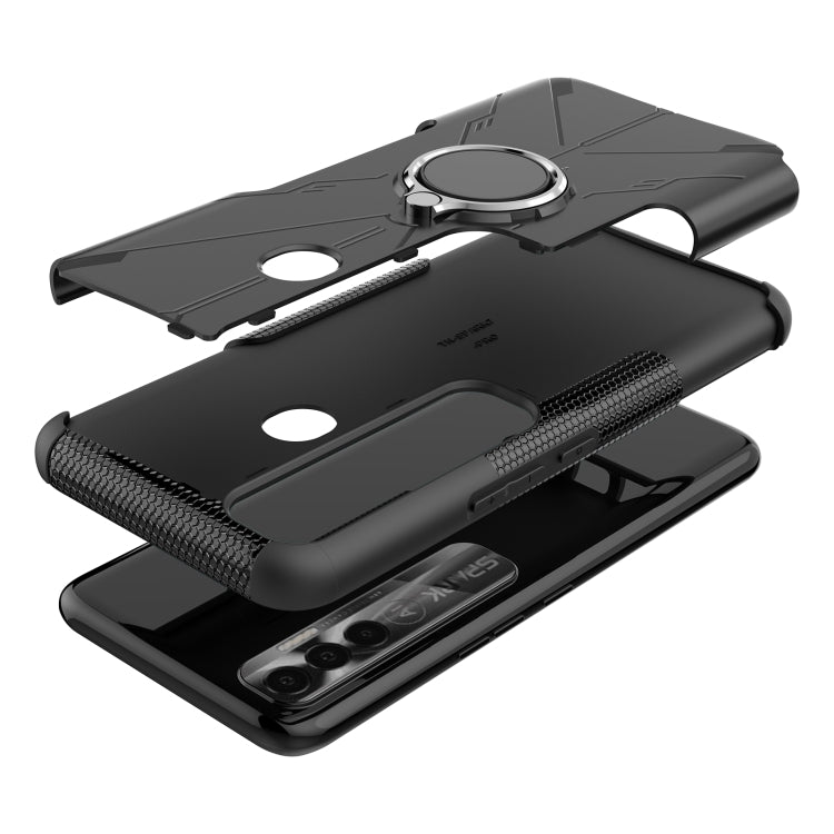 For Tecno Spark 7 Pro Armor Bear Shockproof PC + TPU Phone Protective Case with Ring Holder
