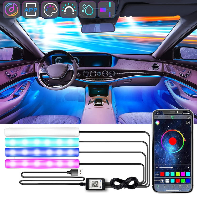 EV21 4 in 1 Bluetooth APP Car Ambient Light Atmosphere Lamp USB Version