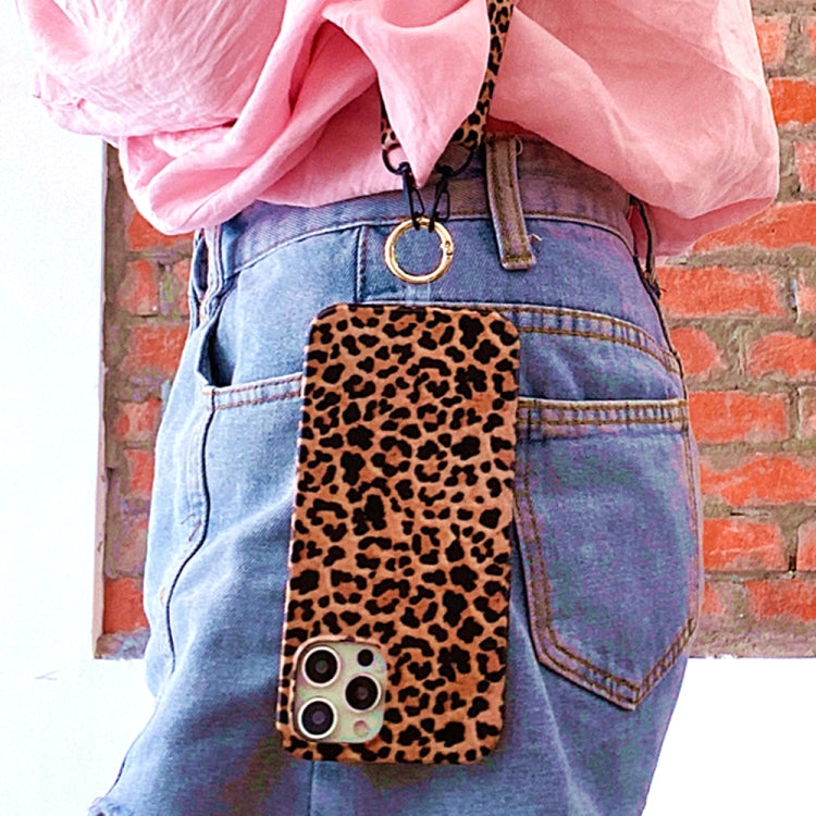 For iPhone 13 Leopard Print TPU Straight Edge Phone Case with Lanyard