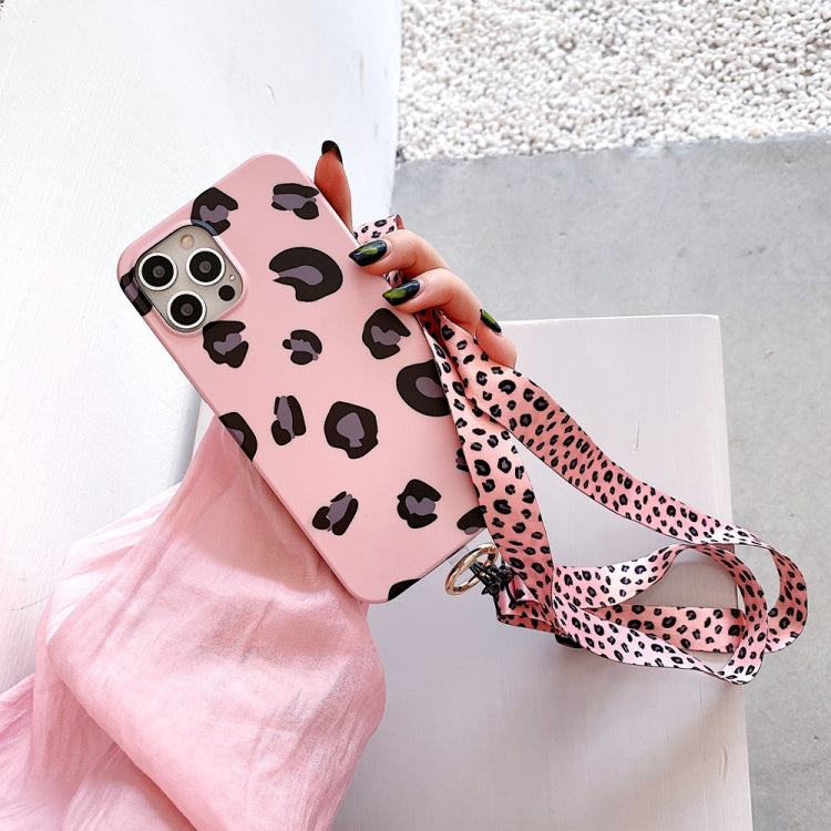 For iPhone 13 Pro Leopard Print TPU Straight Edge Phone Case with Lanyard