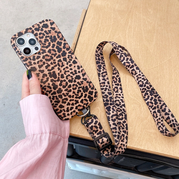 For iPhone 13 Pro Leopard Print TPU Straight Edge Phone Case with Lanyard