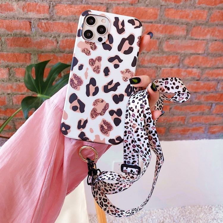 For iPhone 13 Pro Max Leopard Print TPU Straight Edge Phone Case with Lanyard