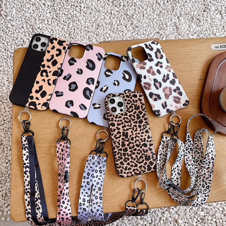 For iPhone 13 Pro Max Leopard Print TPU Straight Edge Phone Case with Lanyard