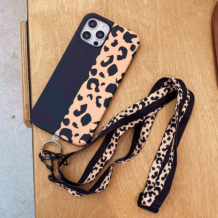 For iPhone 12 mini Leopard Print TPU Straight Edge Phone Case with Lanyard