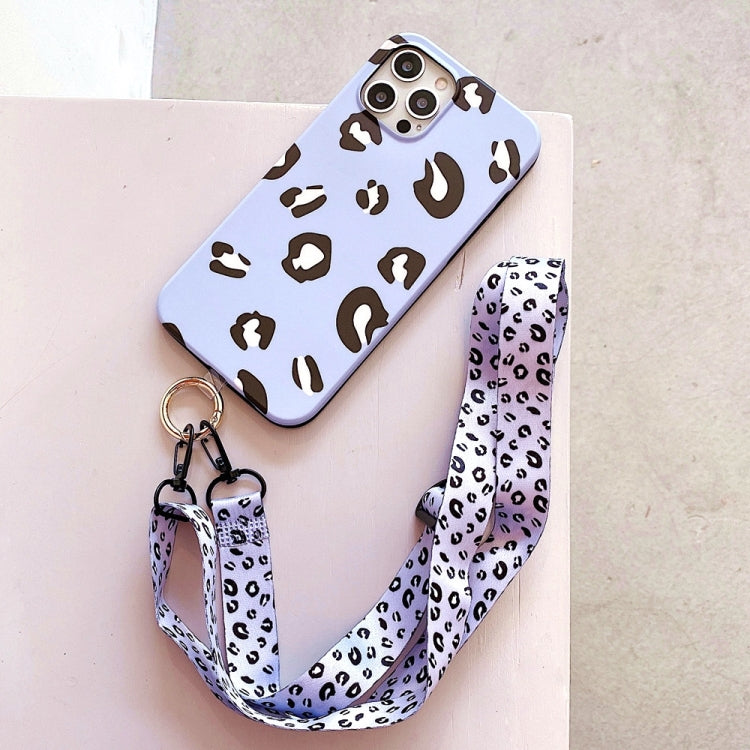 For iPhone 12 / 12 Pro Leopard Print TPU Straight Edge Phone Case with Lanyard