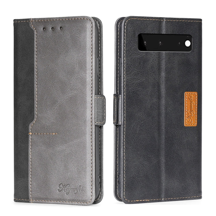 For Google Pixel 6 Retro Texture Contrast Color Buckle Horizontal Flip Leather Phone Case with Holder