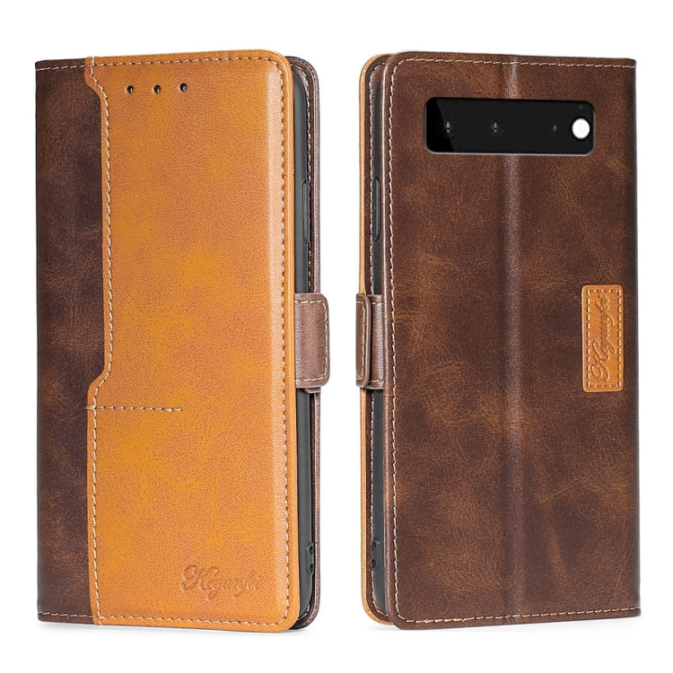 For Google Pixel 6 Retro Texture Contrast Color Buckle Horizontal Flip Leather Phone Case with Holder