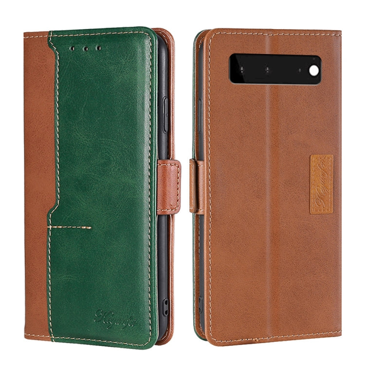 For Google Pixel 6 Retro Texture Contrast Color Buckle Horizontal Flip Leather Phone Case with Holder
