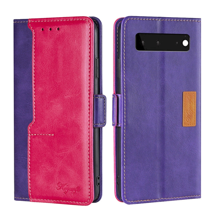 For Google Pixel 6 Retro Texture Contrast Color Buckle Horizontal Flip Leather Phone Case with Holder