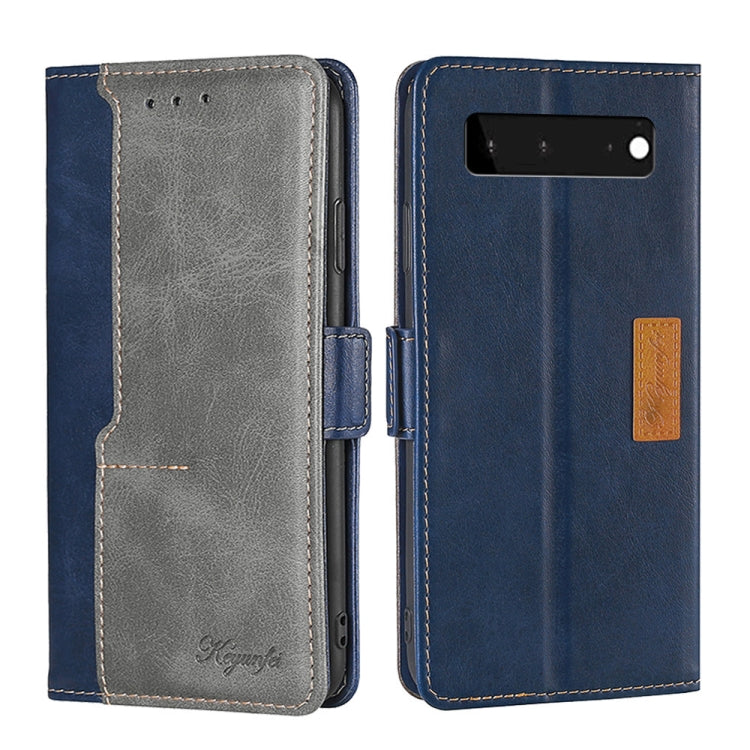 For Google Pixel 6 Retro Texture Contrast Color Buckle Horizontal Flip Leather Phone Case with Holder