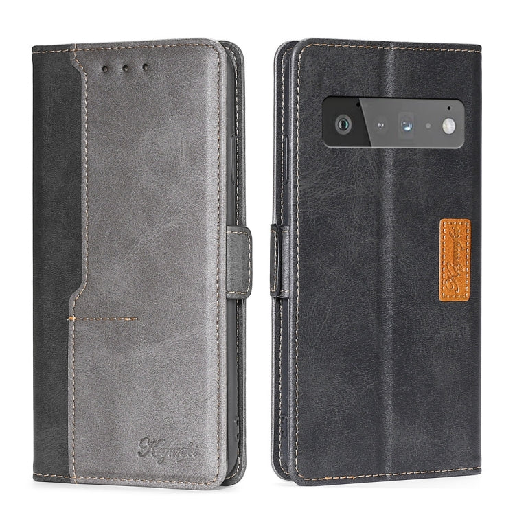 For Google Pixel 6 Pro Retro Texture Contrast Color Buckle Horizontal Flip Leather Phone Case with Holder