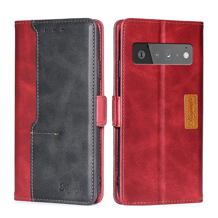 For Google Pixel 6 Pro Retro Texture Contrast Color Buckle Horizontal Flip Leather Phone Case with Holder