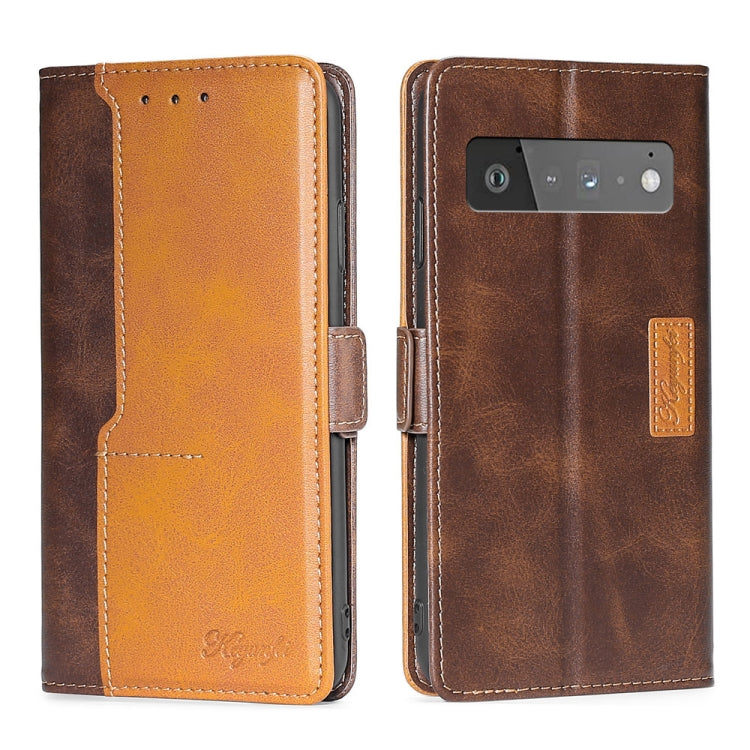 For Google Pixel 6 Pro Retro Texture Contrast Color Buckle Horizontal Flip Leather Phone Case with Holder