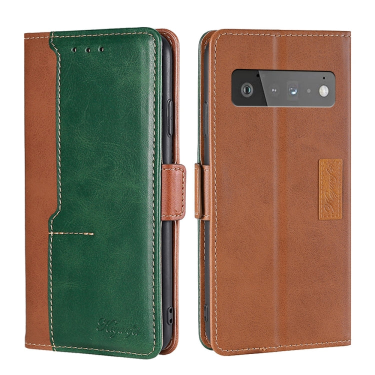 For Google Pixel 6 Pro Retro Texture Contrast Color Buckle Horizontal Flip Leather Phone Case with Holder