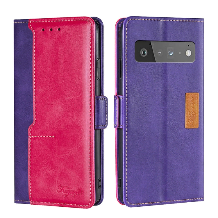 For Google Pixel 6 Pro Retro Texture Contrast Color Buckle Horizontal Flip Leather Phone Case with Holder