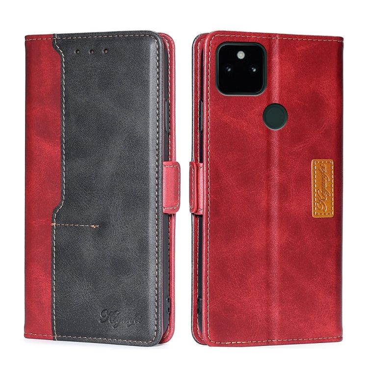 For Google Pixel 5a 5G Retro Texture Contrast Color Buckle Horizontal Flip Leather Phone Case with Holder