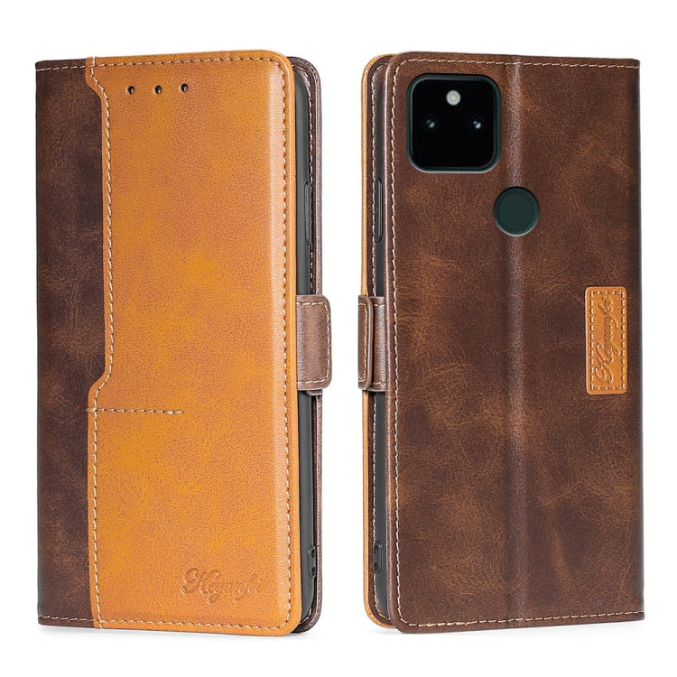 For Google Pixel 5a 5G Retro Texture Contrast Color Buckle Horizontal Flip Leather Phone Case with Holder