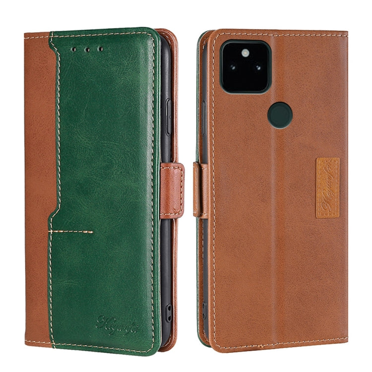 For Google Pixel 5a 5G Retro Texture Contrast Color Buckle Horizontal Flip Leather Phone Case with Holder