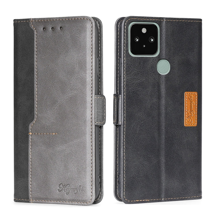 For Google Pixel 5 Retro Texture Contrast Color Buckle Horizontal Flip Leather Phone Case with Holder