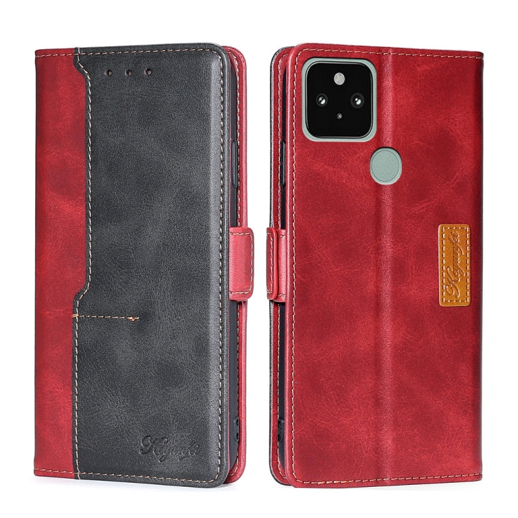 For Google Pixel 5 Retro Texture Contrast Color Buckle Horizontal Flip Leather Phone Case with Holder