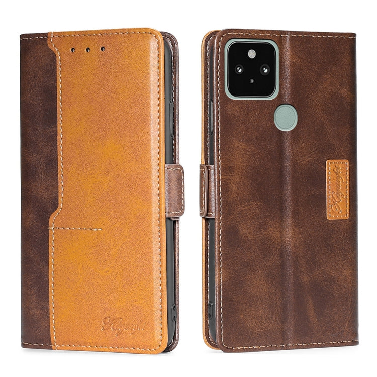 For Google Pixel 5 Retro Texture Contrast Color Buckle Horizontal Flip Leather Phone Case with Holder