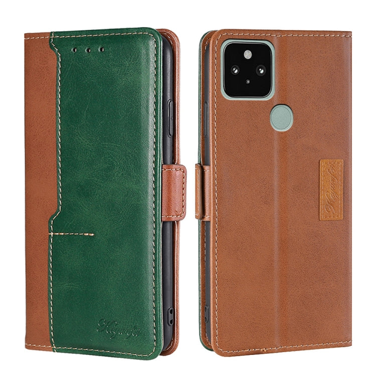 For Google Pixel 5 Retro Texture Contrast Color Buckle Horizontal Flip Leather Phone Case with Holder