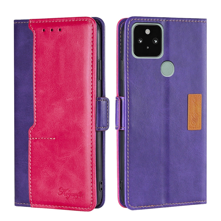 For Google Pixel 5 Retro Texture Contrast Color Buckle Horizontal Flip Leather Phone Case with Holder