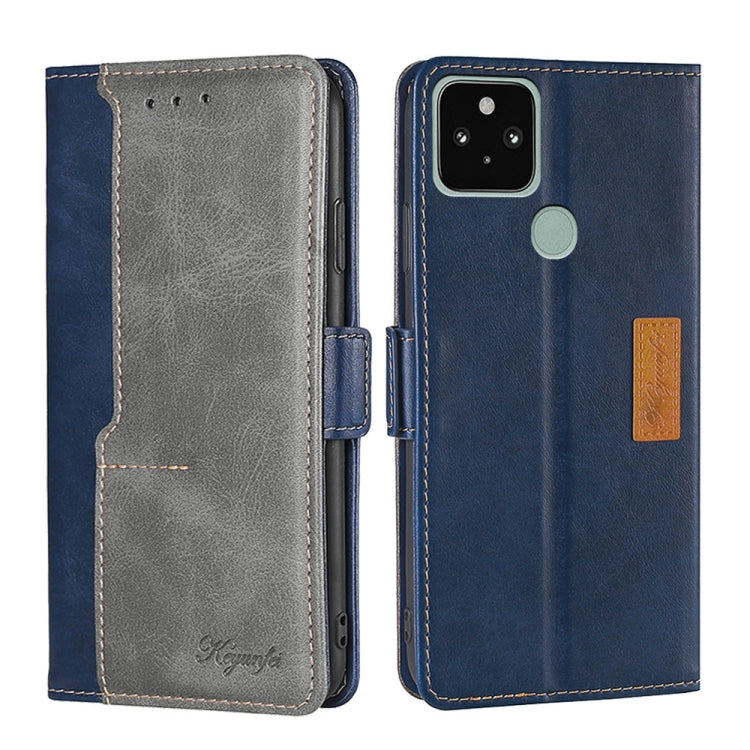 For Google Pixel 5 Retro Texture Contrast Color Buckle Horizontal Flip Leather Phone Case with Holder