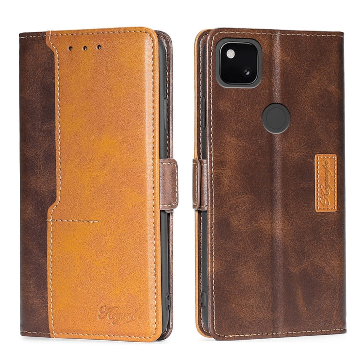 For Google Pixel 4a Retro Texture Contrast Color Buckle Horizontal Flip Leather Phone Case with Holder