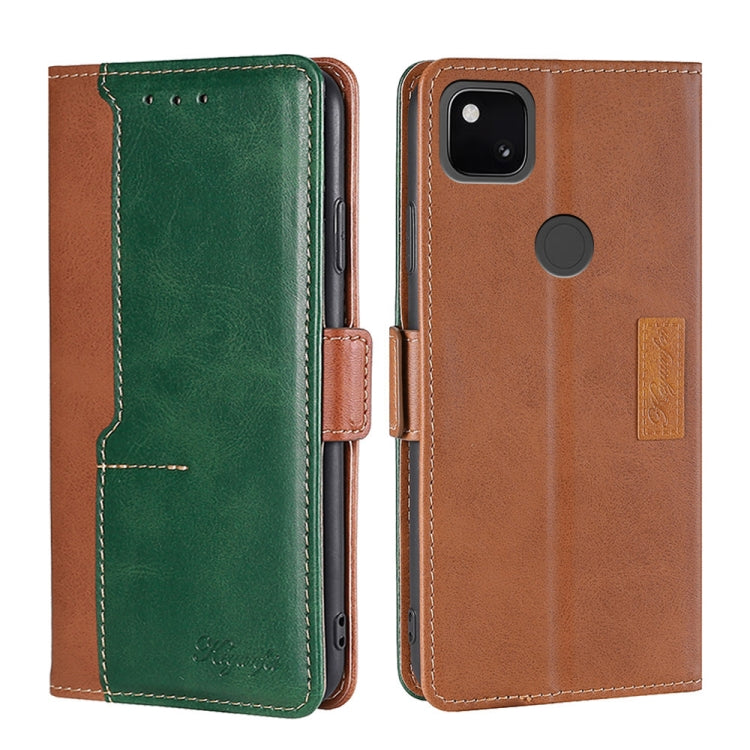 For Google Pixel 4a Retro Texture Contrast Color Buckle Horizontal Flip Leather Phone Case with Holder