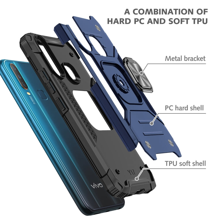 For vivo Y17 Magnetic Armor Shockproof TPU + PC Phone Case with Metal Ring Holder