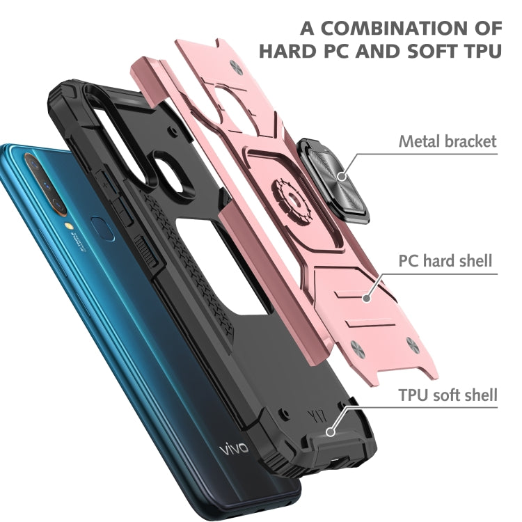 For vivo Y17 Magnetic Armor Shockproof TPU + PC Phone Case with Metal Ring Holder