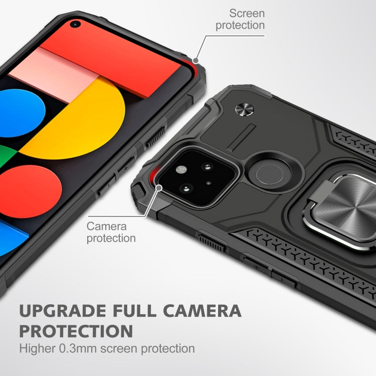 For Google Pixel 5a Magnetic Armor Shockproof TPU + PC Phone Case with Metal Ring Holder