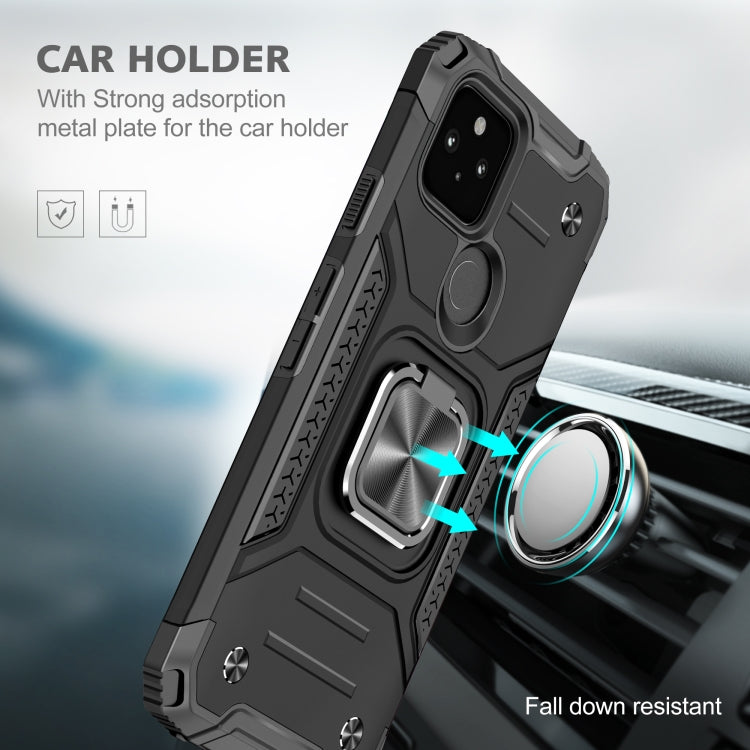 For Google Pixel 5a Magnetic Armor Shockproof TPU + PC Phone Case with Metal Ring Holder