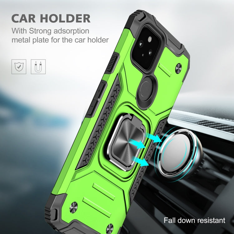 For Google Pixel 5a Magnetic Armor Shockproof TPU + PC Phone Case with Metal Ring Holder