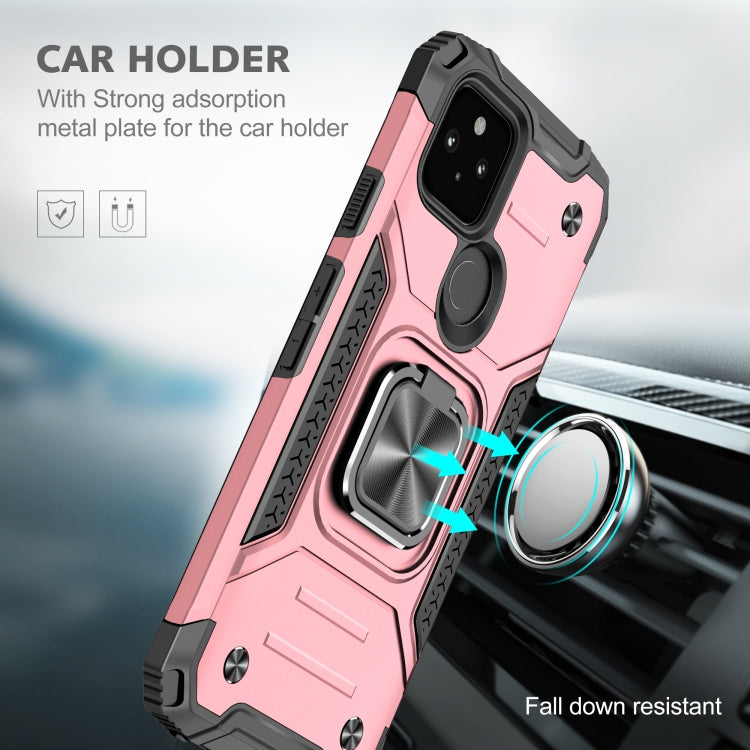 For Google Pixel 5a Magnetic Armor Shockproof TPU + PC Phone Case with Metal Ring Holder