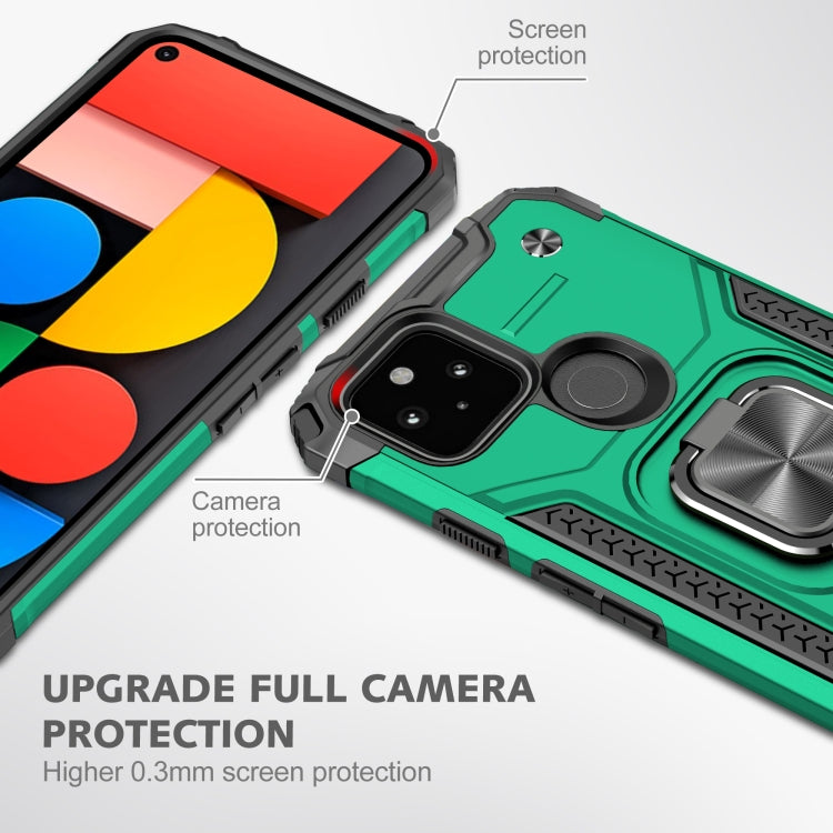 For Google Pixel 5a Magnetic Armor Shockproof TPU + PC Phone Case with Metal Ring Holder