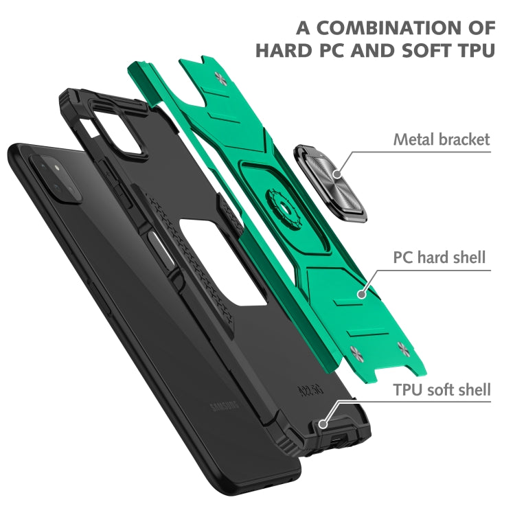 For Samsung Galaxy A22 5G Magnetic Armor Shockproof TPU + PC Phone Case with Metal Ring Holder
