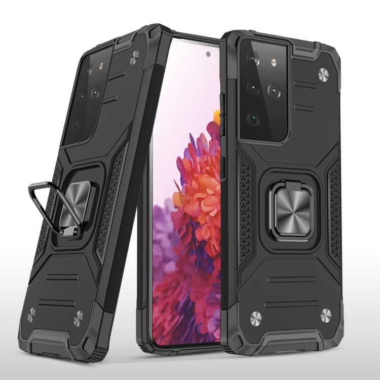 For Samsung Galaxy S21 FE 5G Magnetic Armor Shockproof TPU + PC Phone Case with Metal Ring Holder