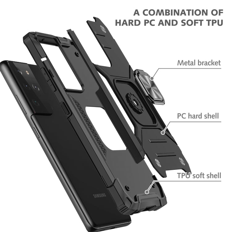 For Samsung Galaxy S21 FE 5G Magnetic Armor Shockproof TPU + PC Phone Case with Metal Ring Holder