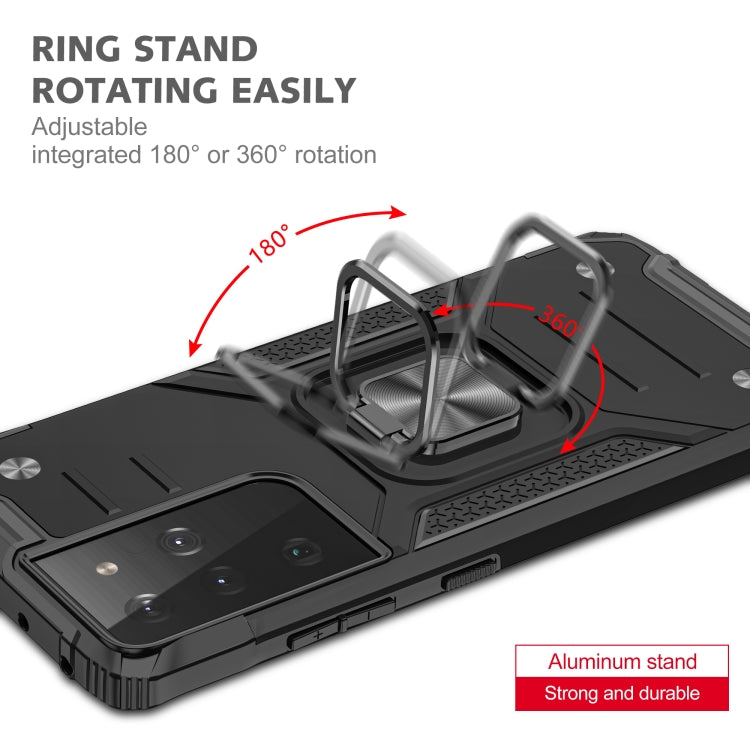 For Samsung Galaxy S21 FE 5G Magnetic Armor Shockproof TPU + PC Phone Case with Metal Ring Holder